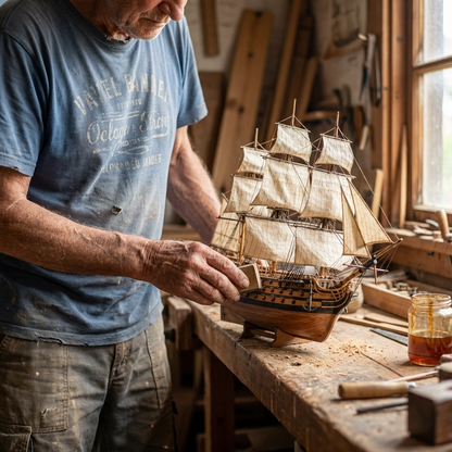 Handcrafted Wooden Ship - Hand made